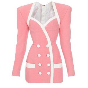 Maison FemAlien Jackie Kennedy Office Dress Pink and White size L